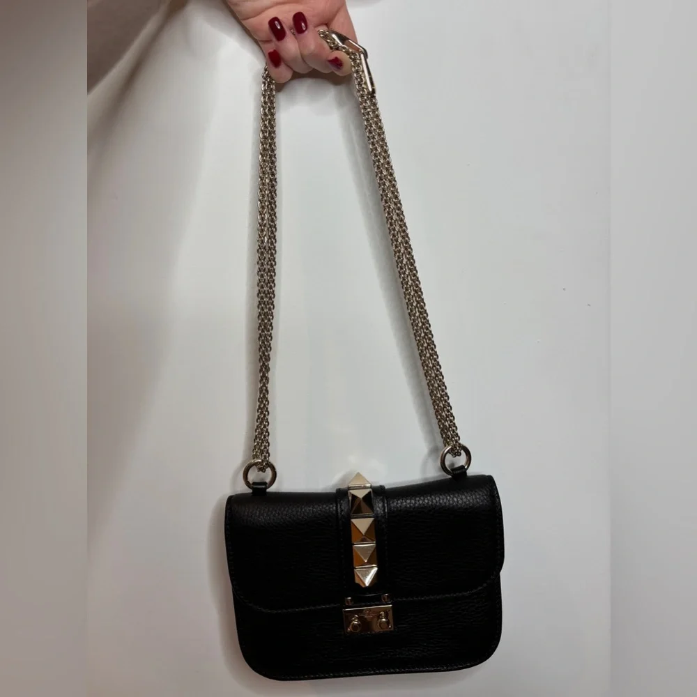 Valentino Garavani Black Leather Crossbody Bag with Gold Studs - Picture 6 of 7